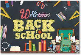 Welcome Back to School w/ school supplies, backpack and chalkboard
